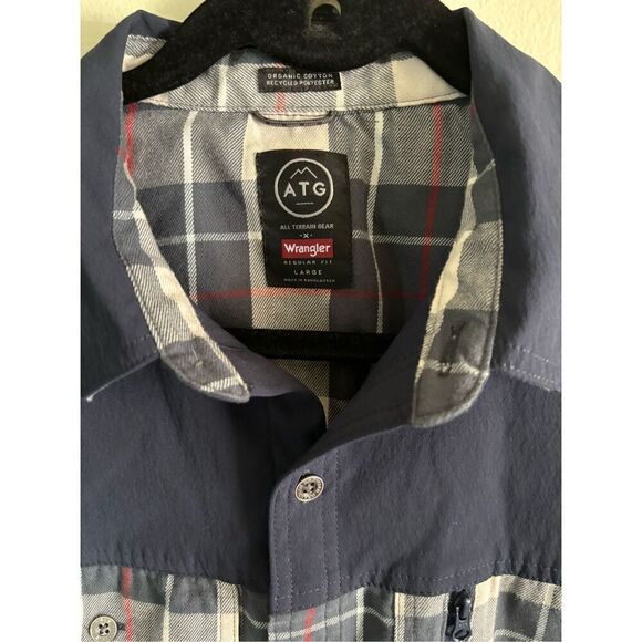 Men's Wrangler x ATG Overlay Plaid Flannel SZ LG Fall Winter Outdoorsy Rugged - Picture 4 of 6